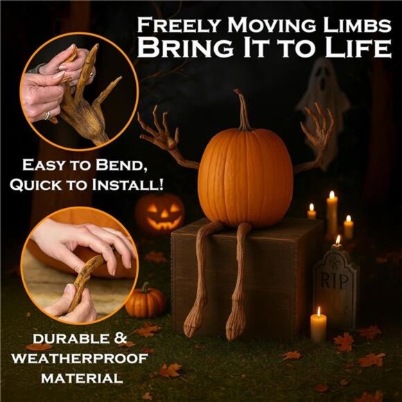 Plow & Hearth Set of 4 Bendable Pumpkin Arms and Legs | Twisting Vines for - Picture 2 of 7